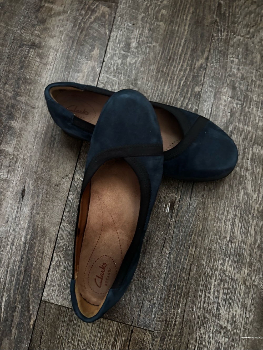 Clarks Navy Suede Slip-On Ballet Flats